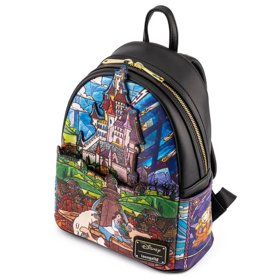 10" Disney : Beauty and the Beast 30th Anniversary - Belle Castle Faux Leather Mini Backpack Bag Loungefly