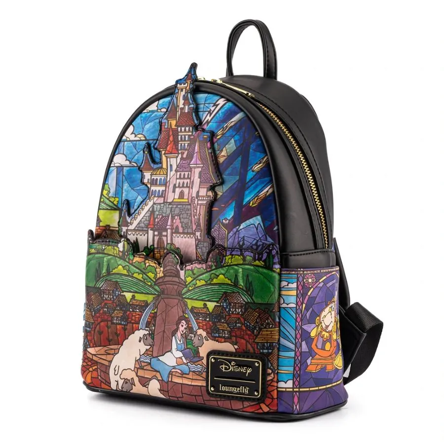 10" Disney : Beauty and the Beast 30th Anniversary - Belle Castle Faux Leather Mini Backpack Bag Loungefly