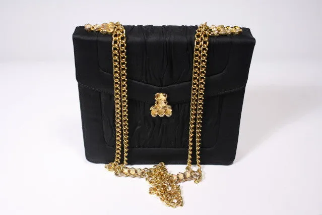 1960s Black Silk and Gold Handbag