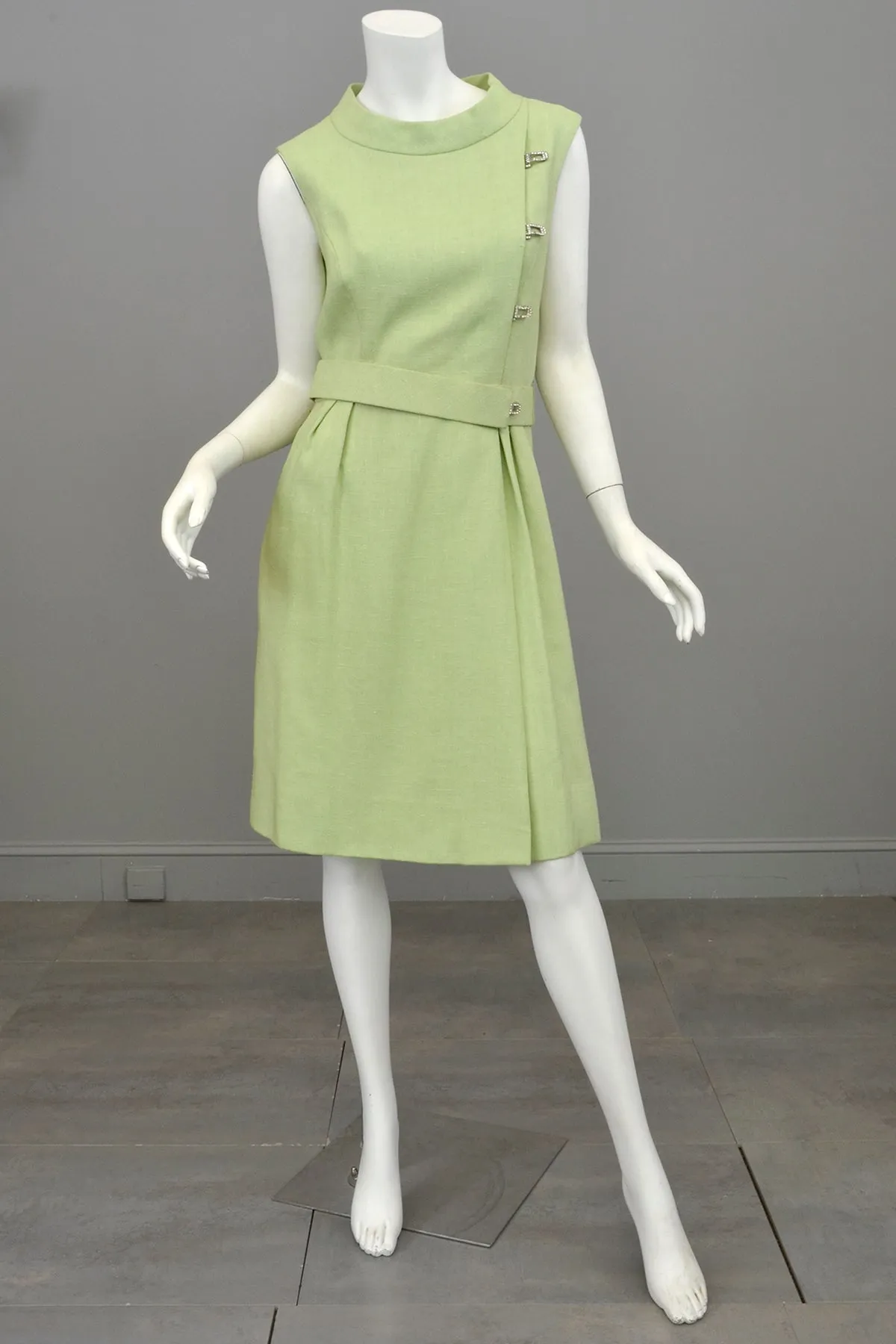 1960s Citrus Lime Green Crystal Buttons Retro Dress by Adele Simpson