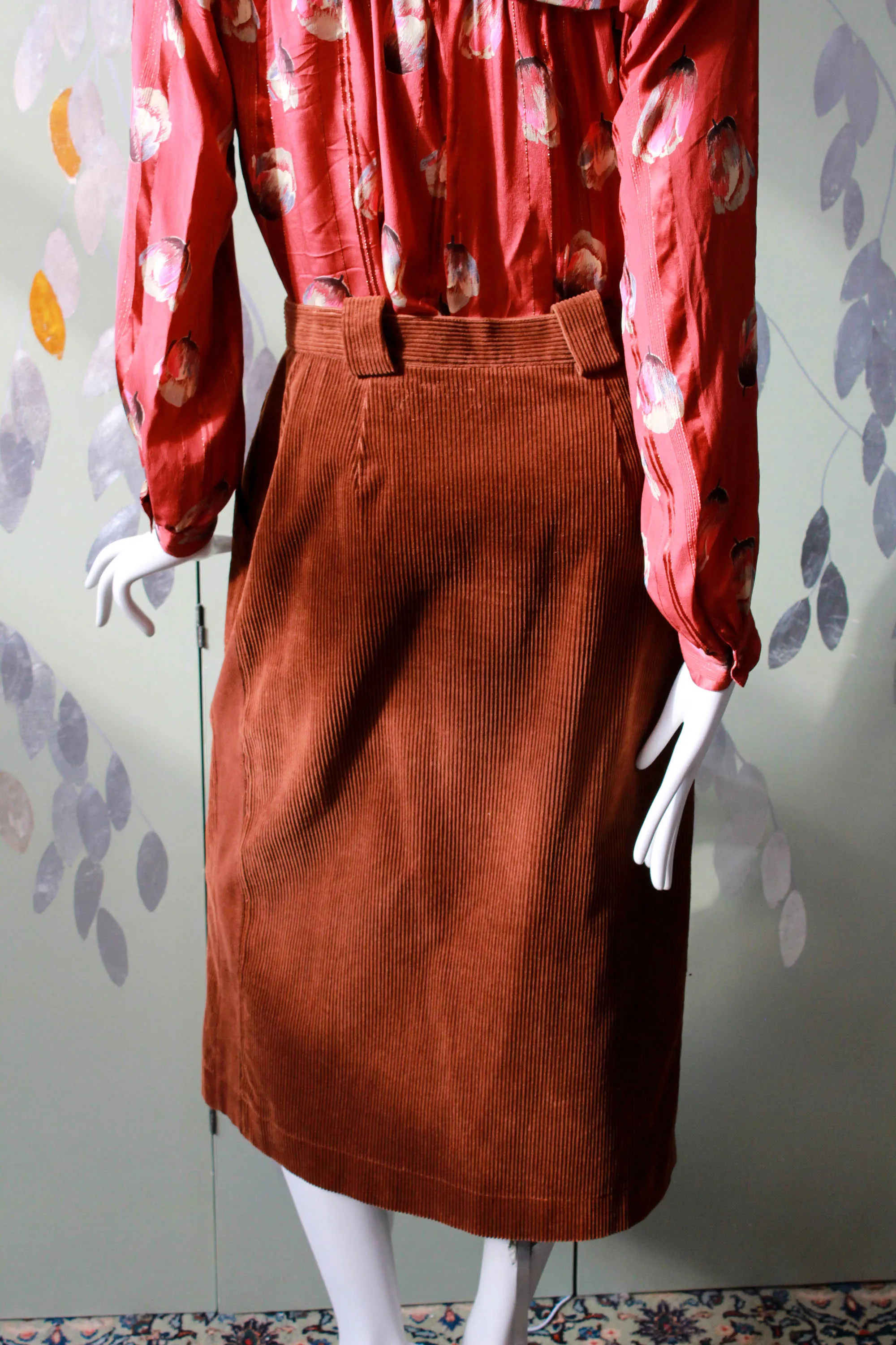 1980s Krizia Brown Corduroy Skirt, Waist 30"