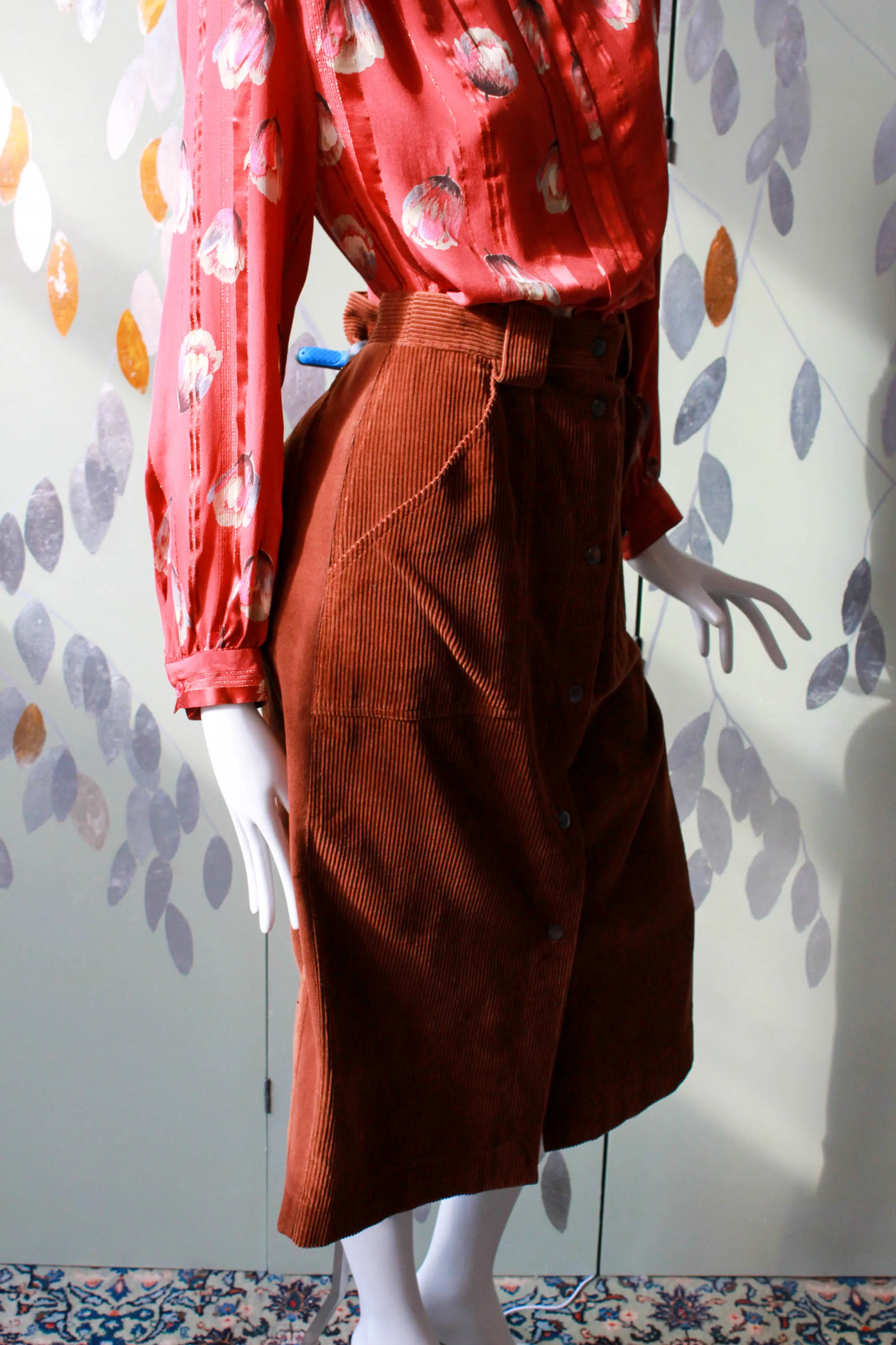 1980s Krizia Brown Corduroy Skirt, Waist 30"