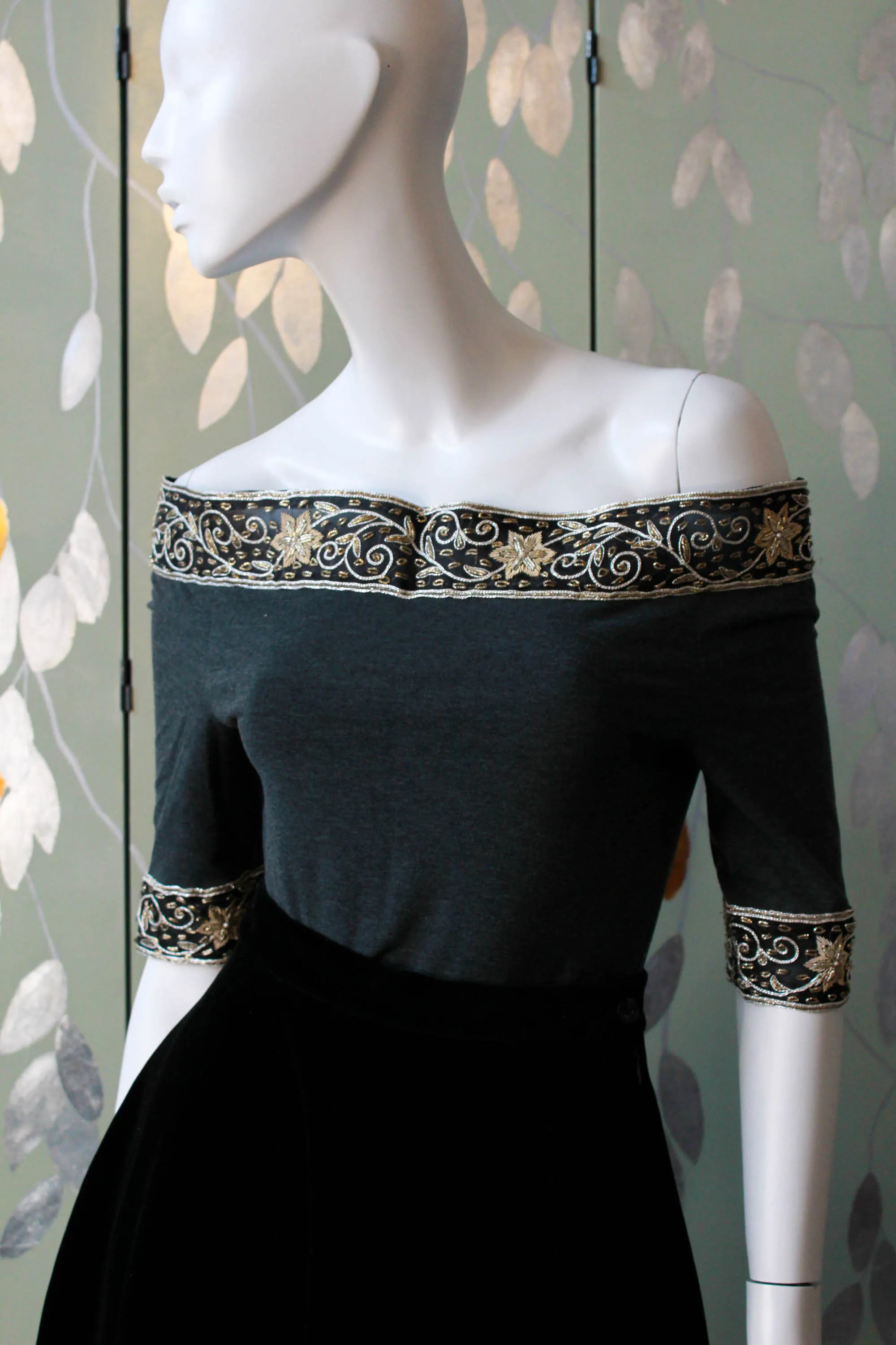 1980s Romeo Gigli Embroidered Off the Shoulder Top, Small