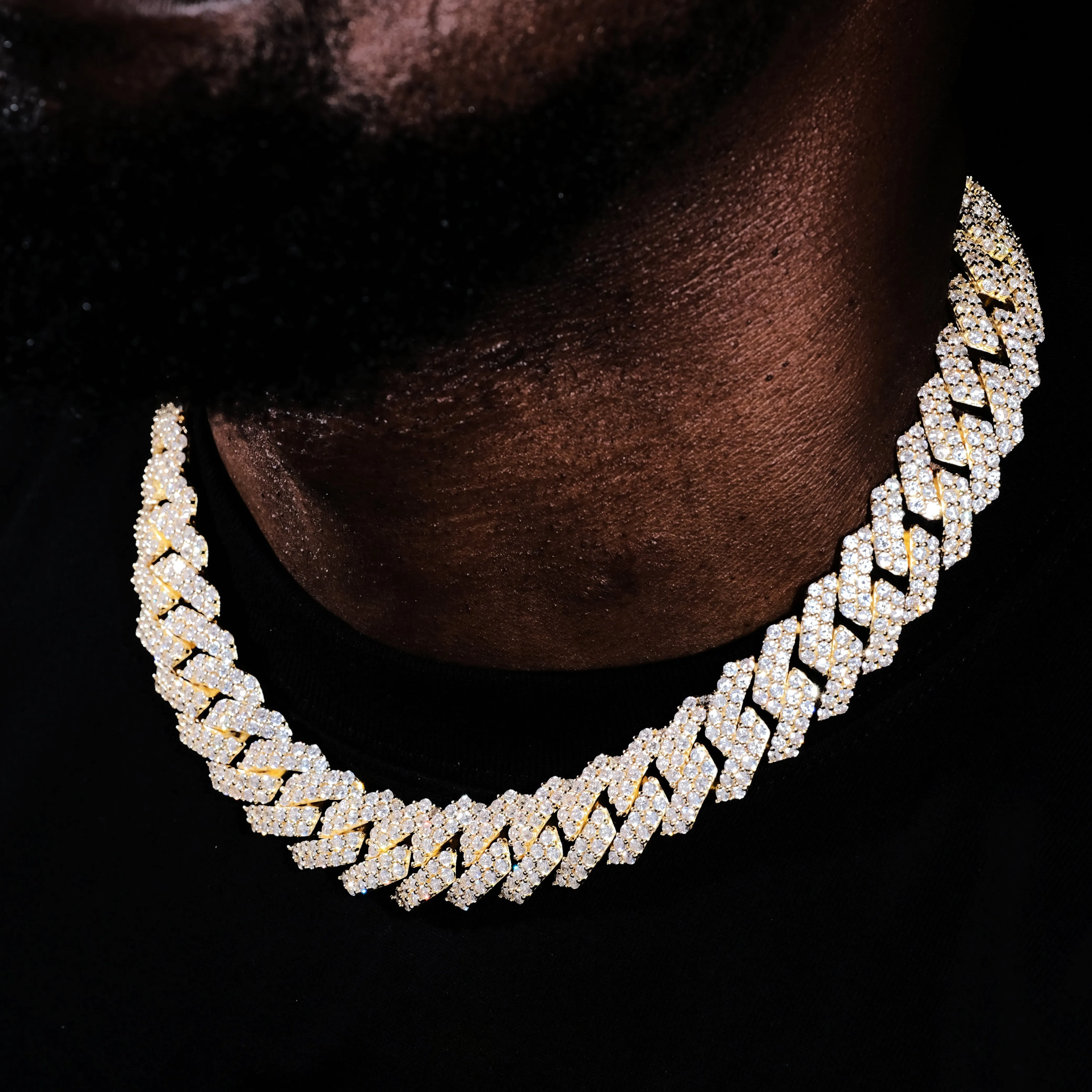 19mm 2-Row Iced Prong Cuban Chain In 18K Gold