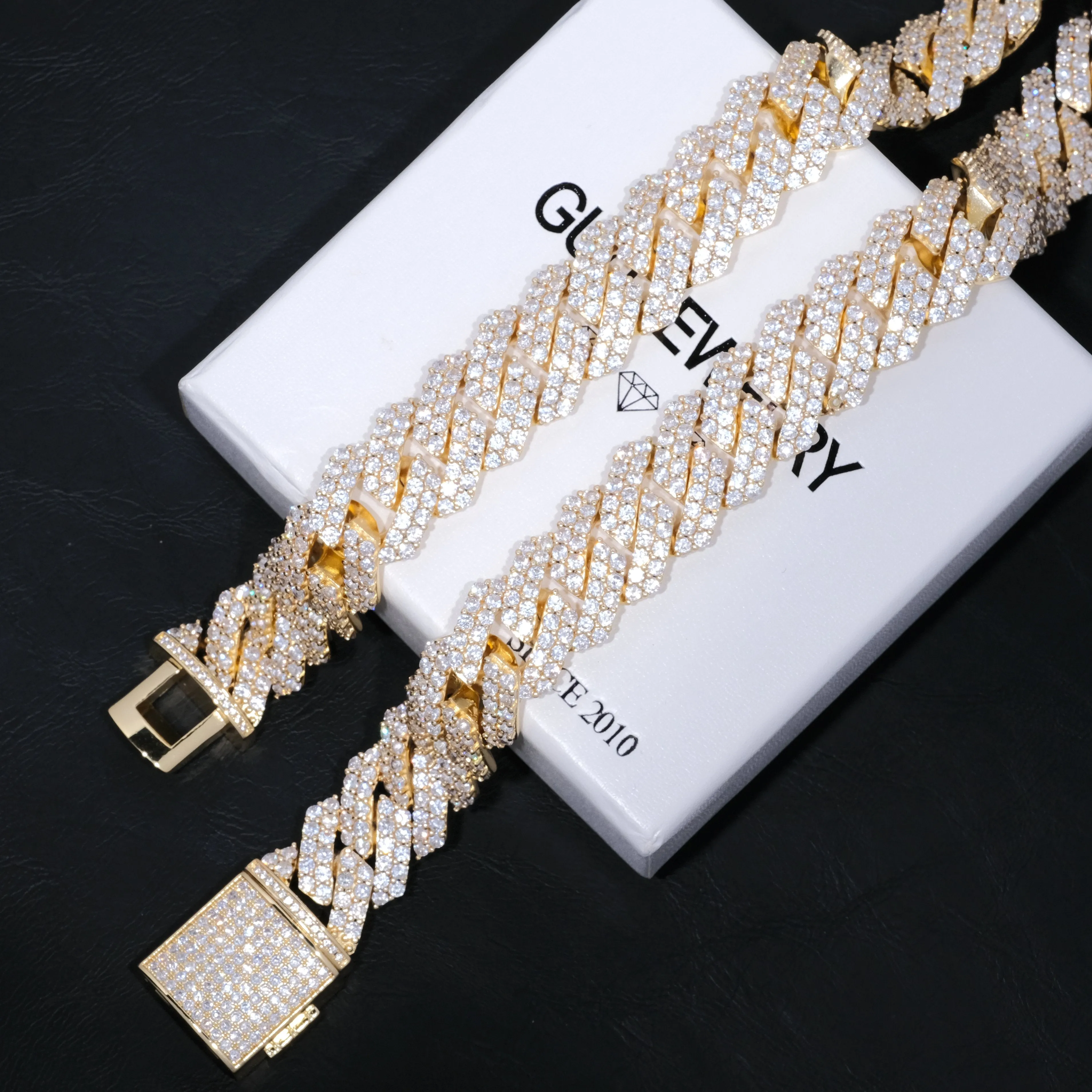 19mm 2-Row Iced Prong Cuban Chain In 18K Gold