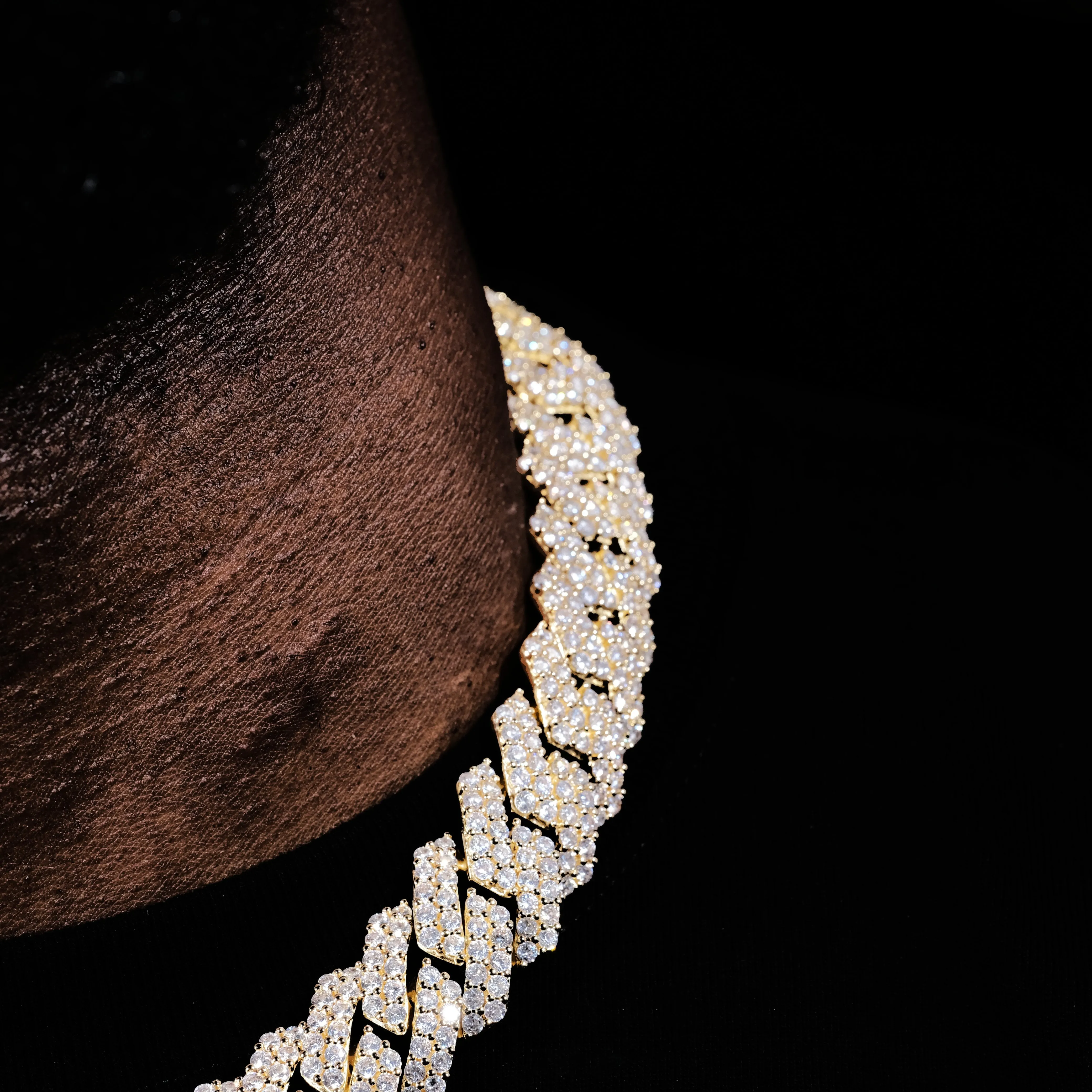 19mm 2-Row Iced Prong Cuban Chain In 18K Gold