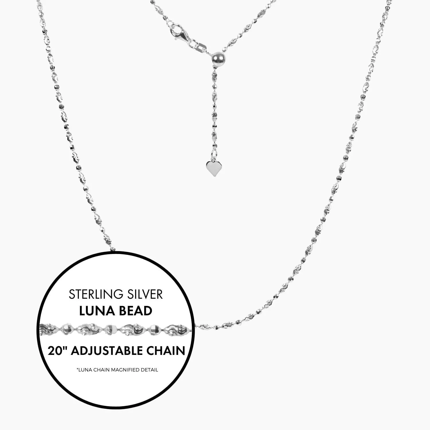 20" Italian Luna Bead Adjustable Chain (Silver)