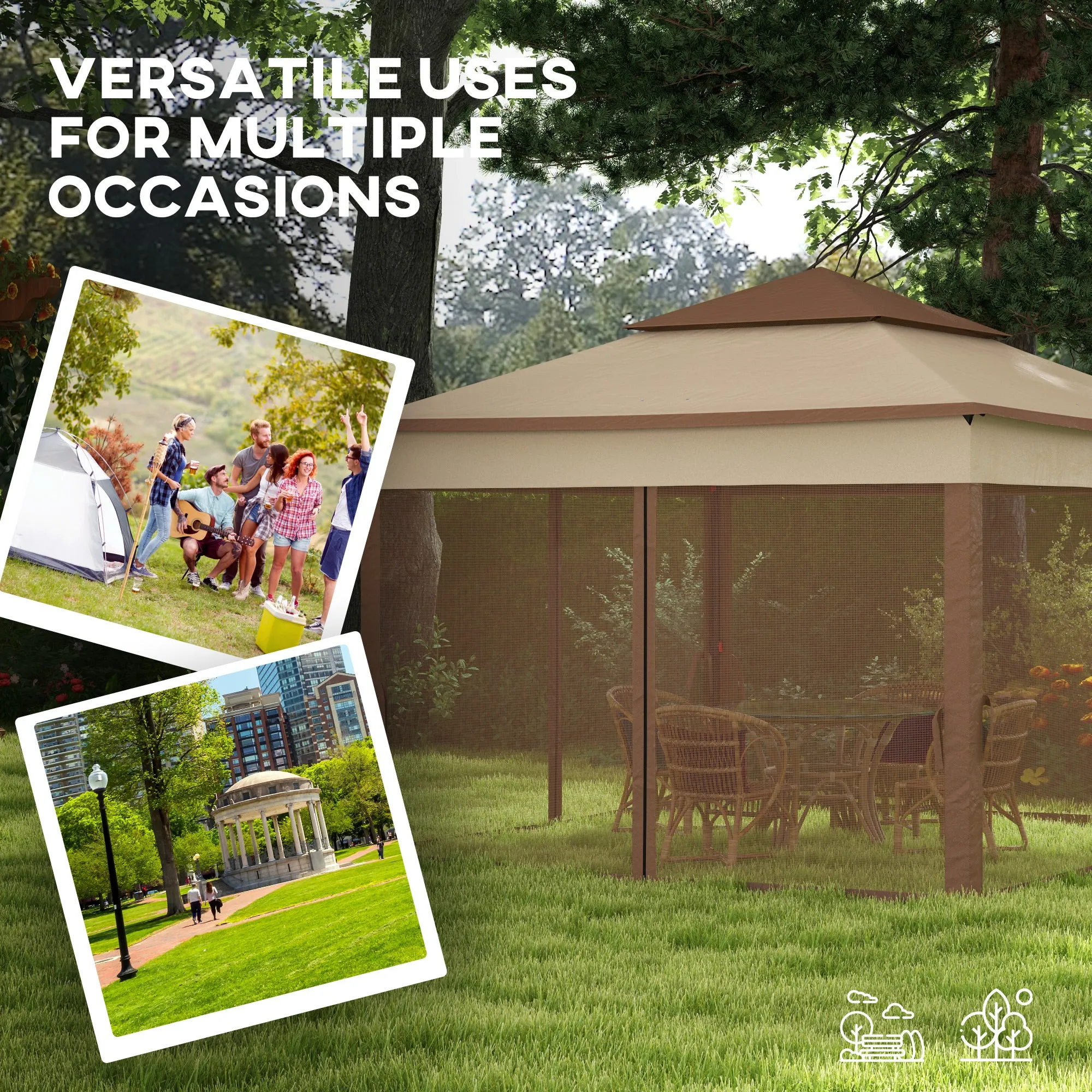 3 x 3(m) Pop Up Gazebo, Double-roof Garden Tent with Netting and Carry Bag, Party Event Shelter for Outdoor Patio, Khaki