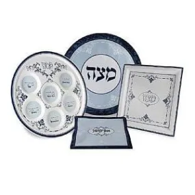 4 Pc.Set - Seder  Matzah Plate - Matzah Cover  Afikomen Bag