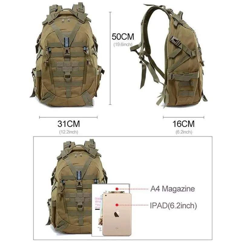 40L Camping Backpack Men'S Bag Travel Bags Tactical Molle Climbing Rucksack Hiking Outdoor Reflective Shoulder Fishing Bag