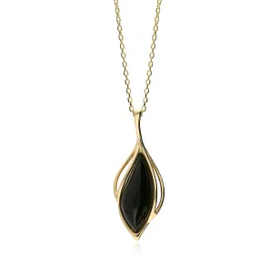 9ct Yellow Gold Whitby Jet Marquise Twist Pendant