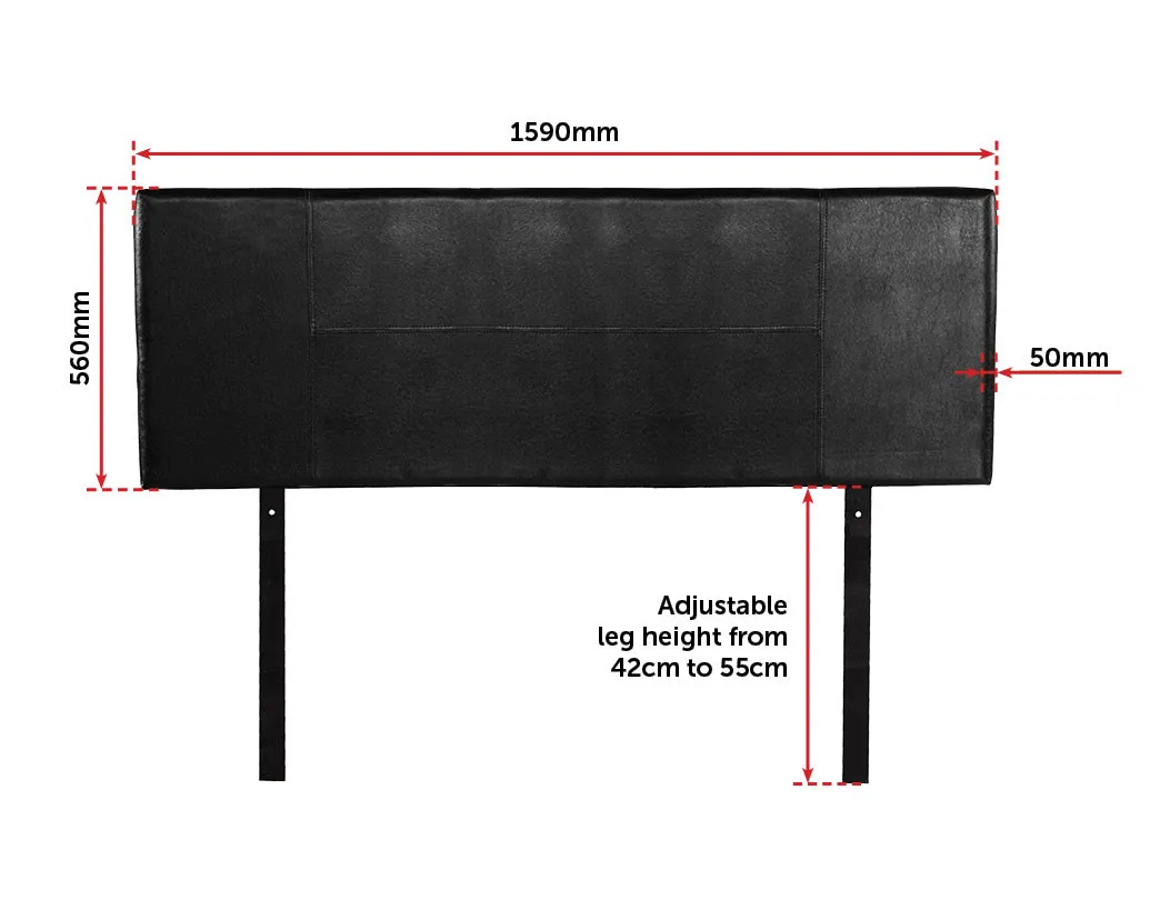 Adjustable Black PU Leather Queen Headboard - Elegant Stitching