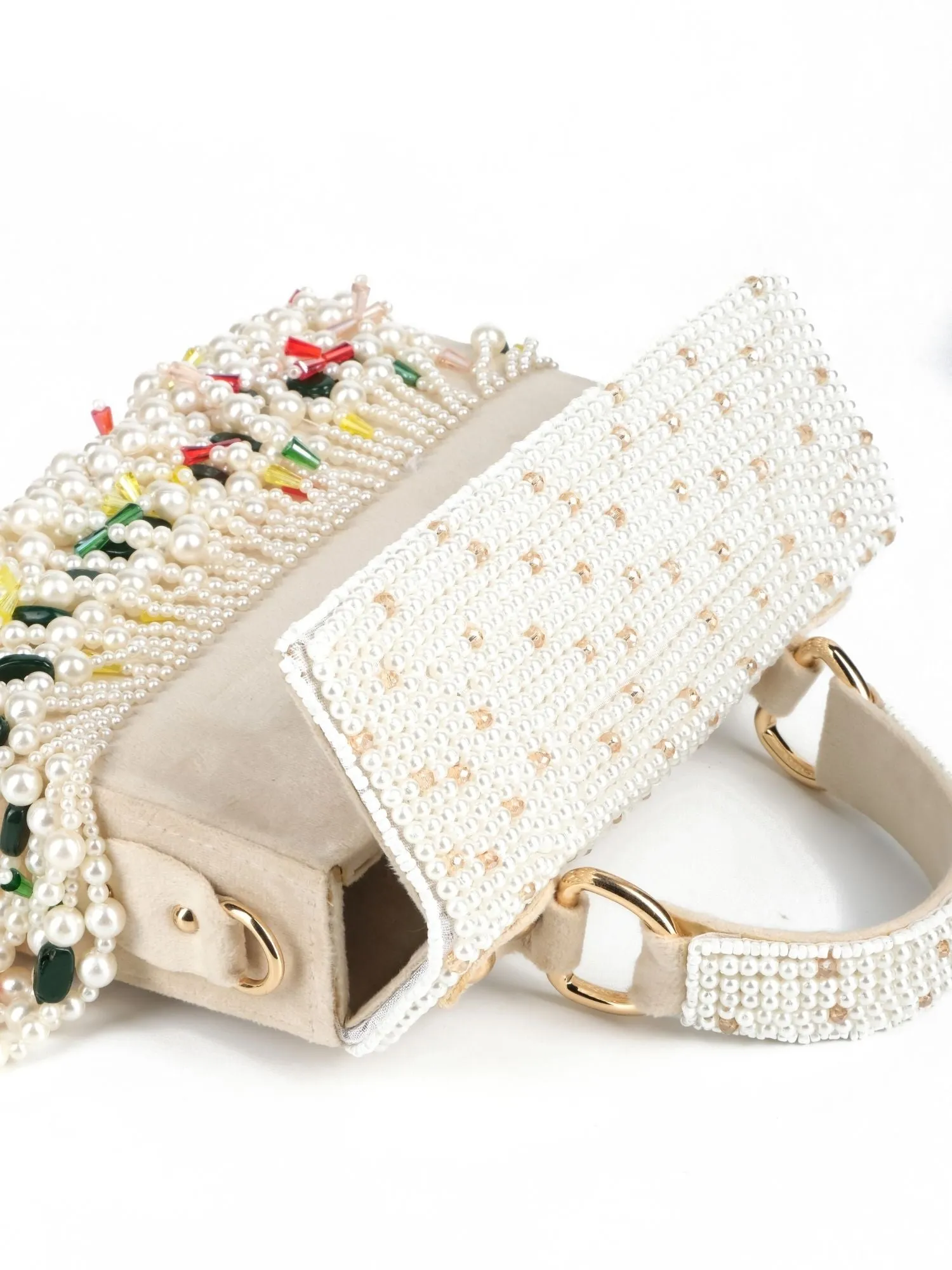 Alia Ivory Suede Embellished Box Bag