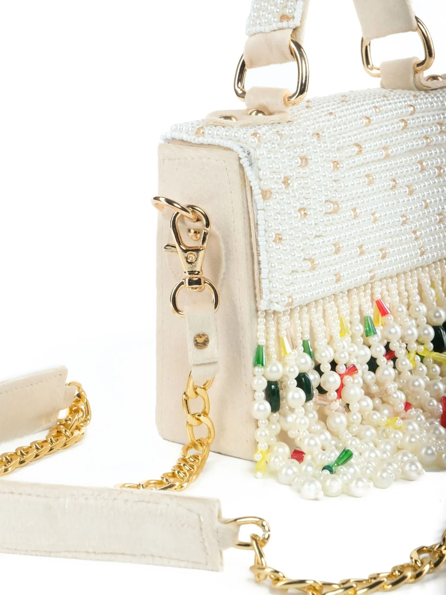 Alia Ivory Suede Embellished Box Bag