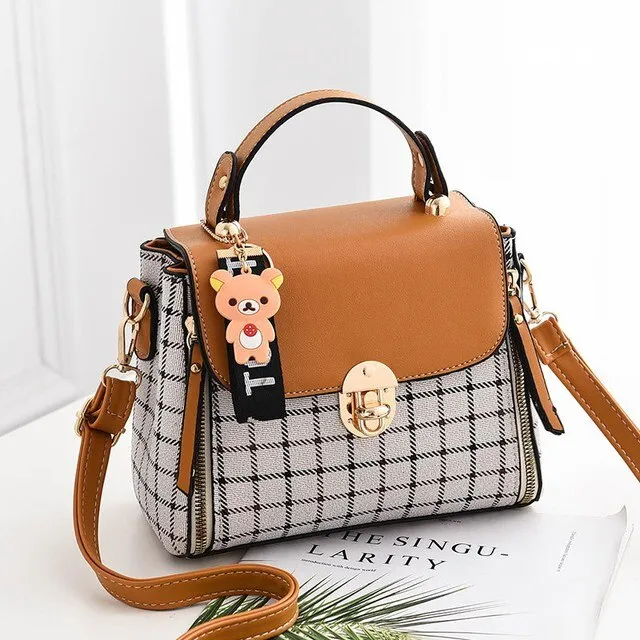 aliwood Fashion Double Zipper Women's Handbags Mini Shoulder bags With Bear  Leather Females Crossbody Bags Small Messenger Bags