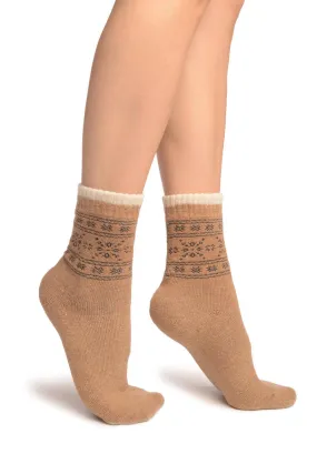 Arctic Snowflakes On Beige Angora Ankle High Socks