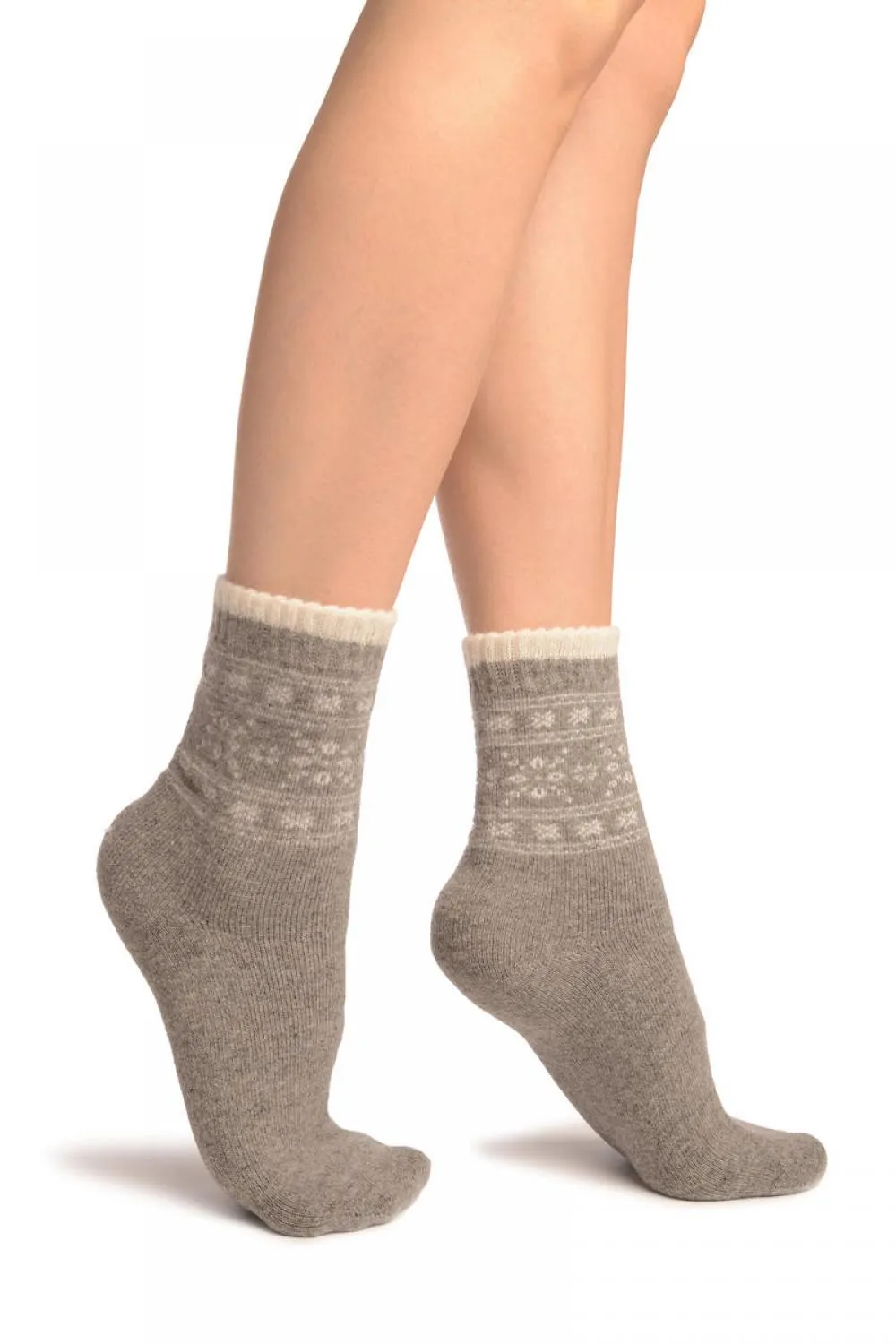 Arctic Snowflakes On Grey Angora Ankle High Socks