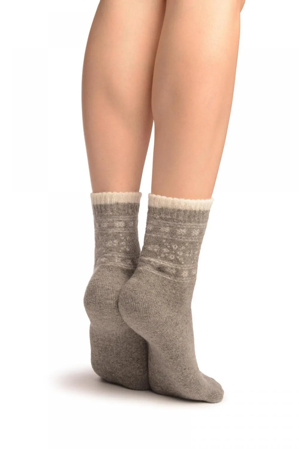 Arctic Snowflakes On Grey Angora Ankle High Socks