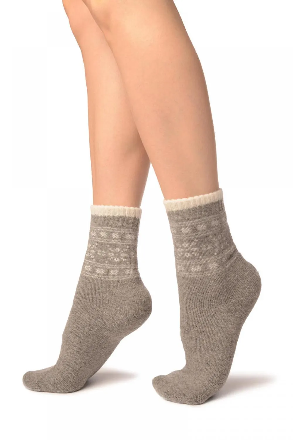 Arctic Snowflakes On Grey Angora Ankle High Socks