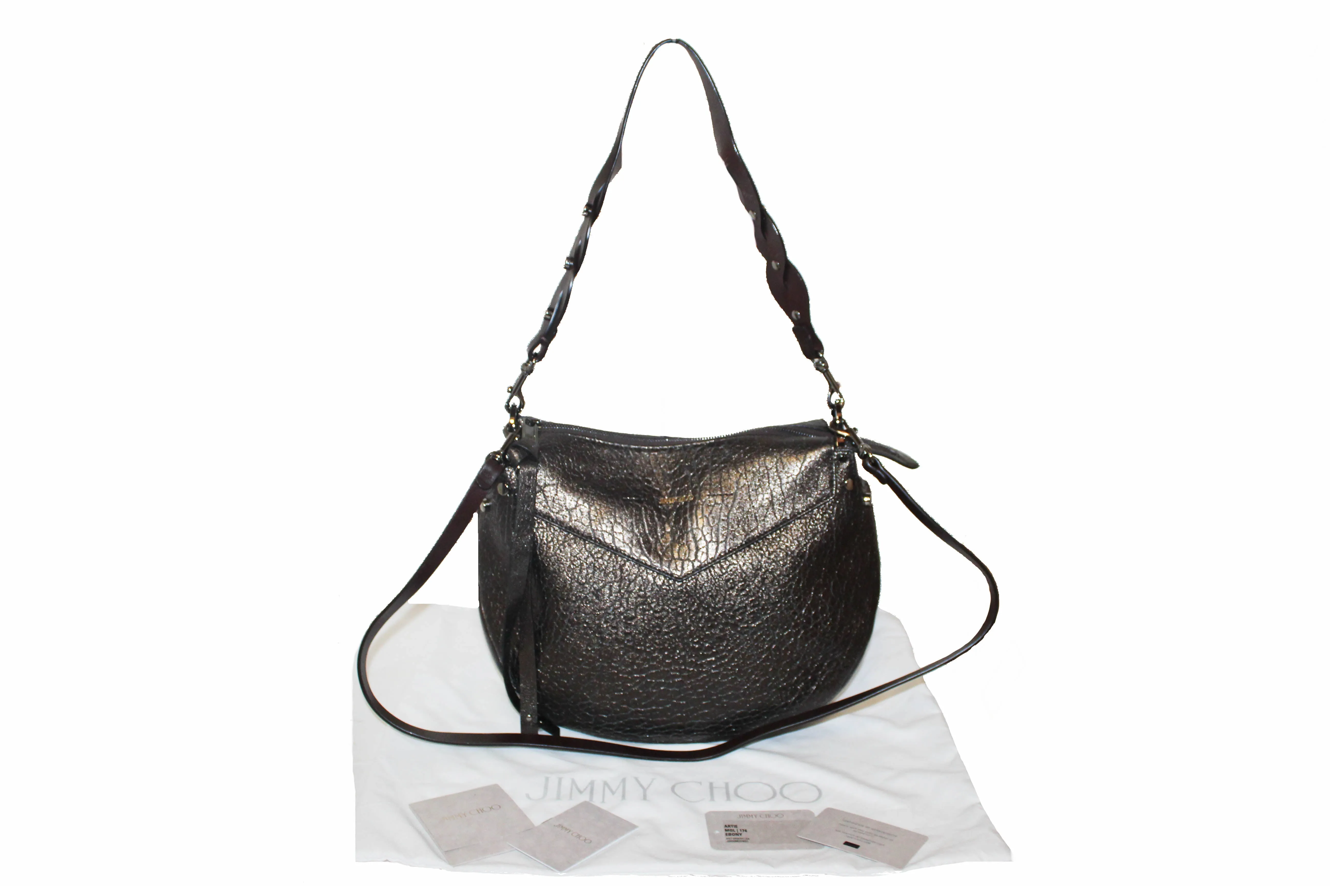 Authentic Jimmy Choo Ebony Metallic Artie Shoulder Bag