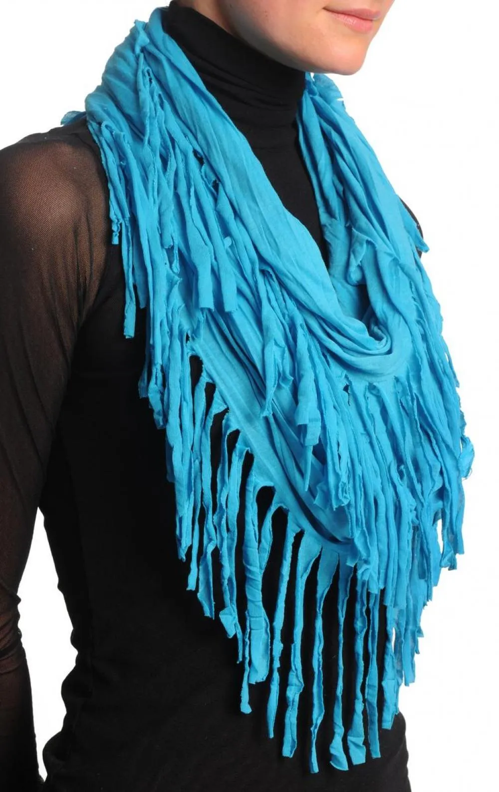 Azure Blue With Tassels Snood Scarf