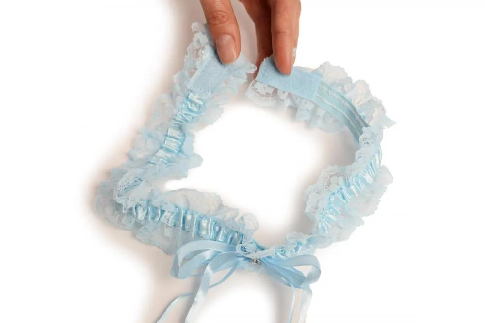 Baby Blue Lace With Diamond & Bow And Adjustable Velcro