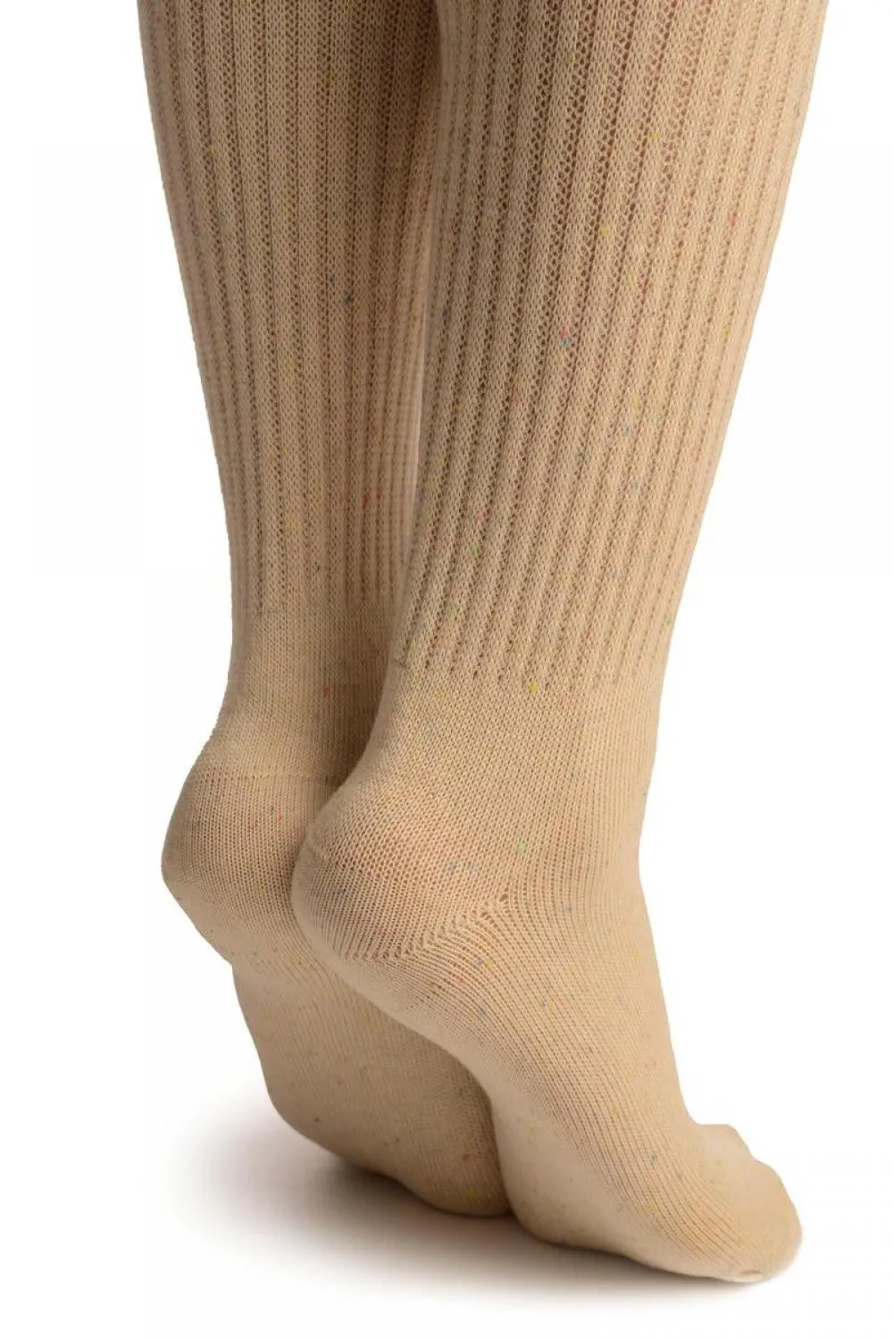 Beige & Rainbow Pinstripe Melange With Wide Lace Trim