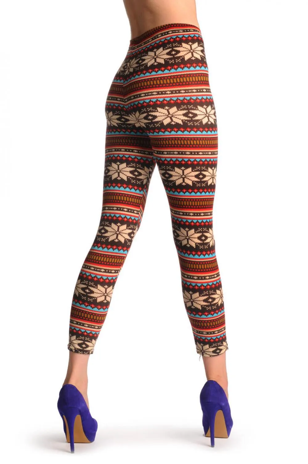 Beige Red Blue & Brown Aztec Jacquard Knit