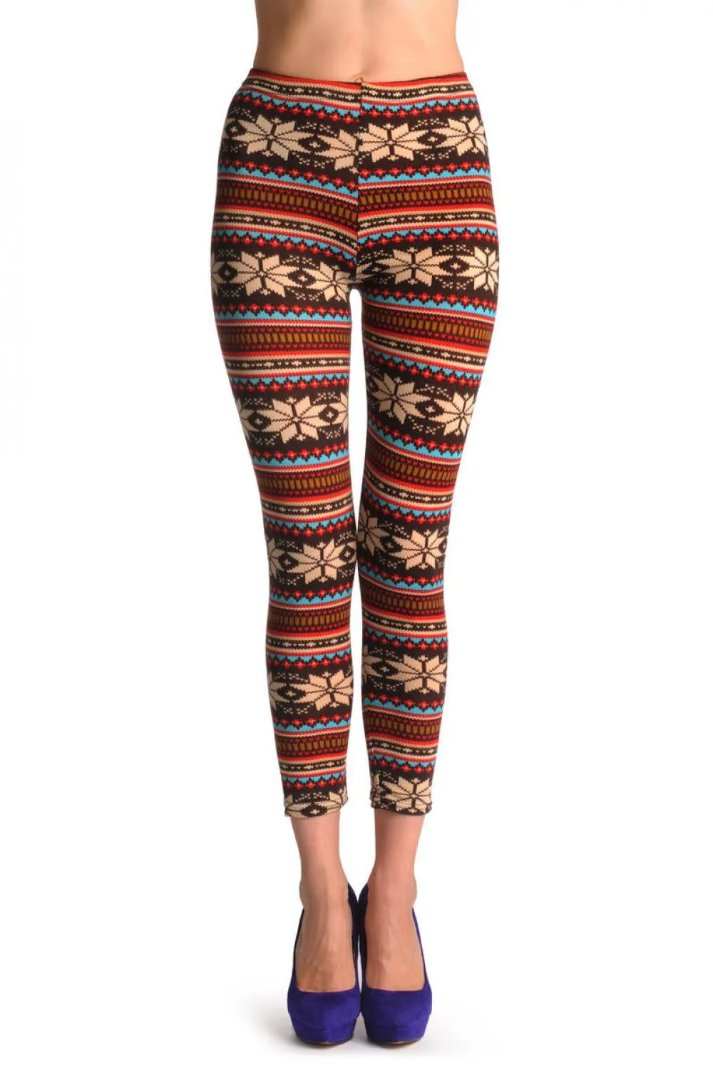 Beige Red Blue & Brown Aztec Jacquard Knit