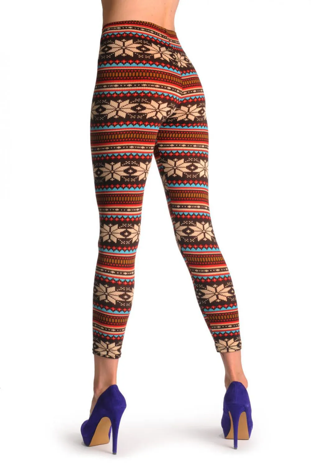 Beige Red Blue & Brown Aztec Jacquard Knit