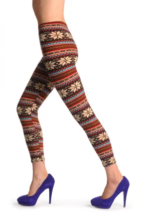 Beige Red Blue & Brown Aztec Jacquard Knit