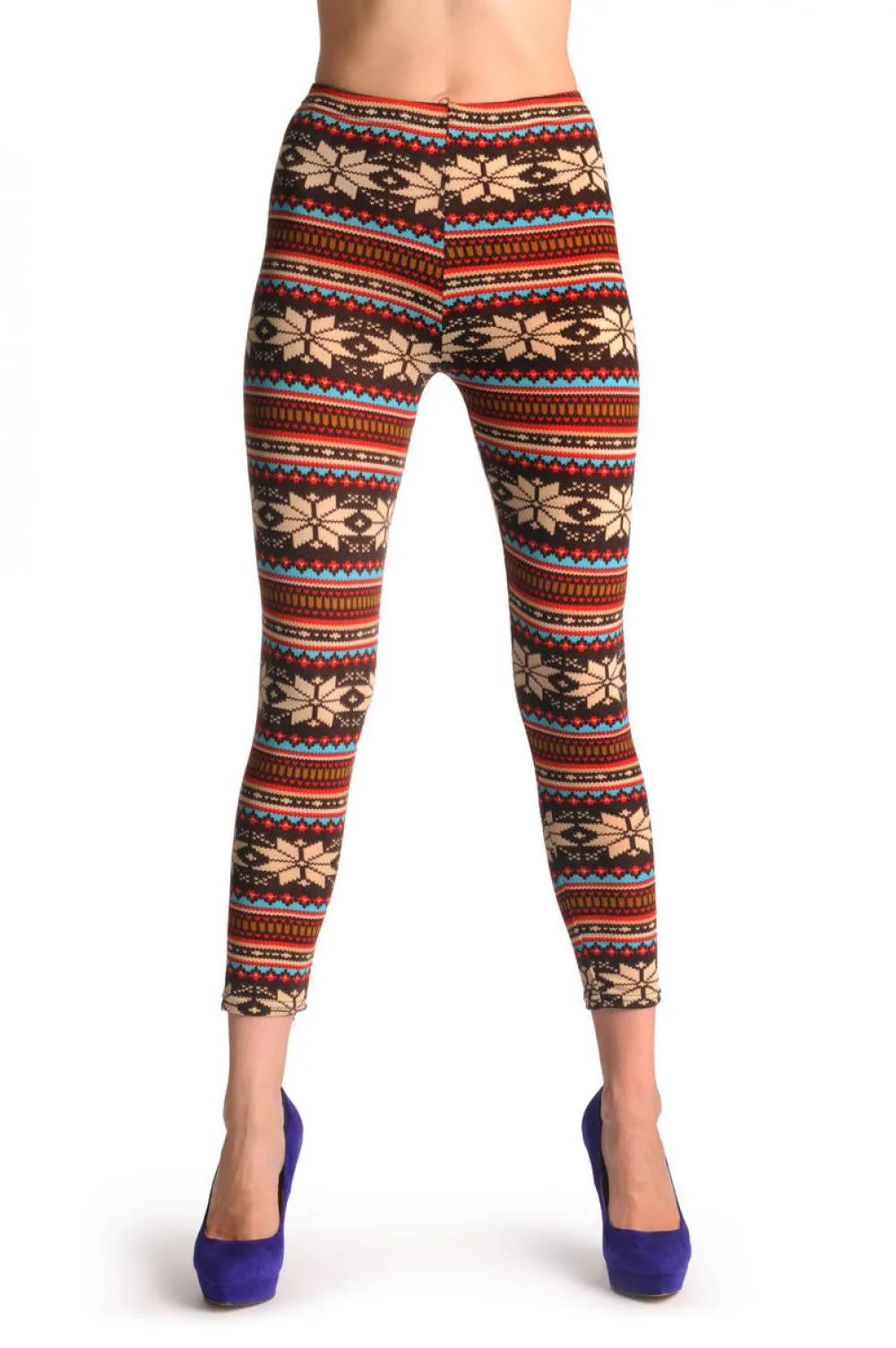 Beige Red Blue & Brown Aztec Jacquard Knit