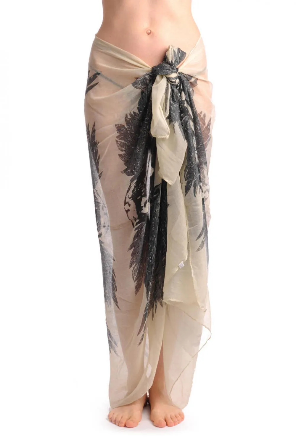 Beige With Black Skull & Raven Wings Unisex Scarf & Beach Sarong