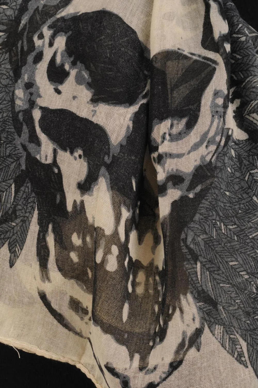 Beige With Black Skull & Raven Wings Unisex Scarf & Beach Sarong