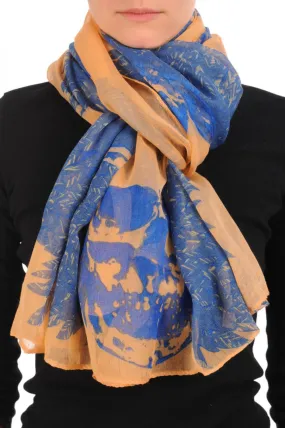 Beige With Blue Skull & Raven Wings Unisex Scarf & Beach Sarong