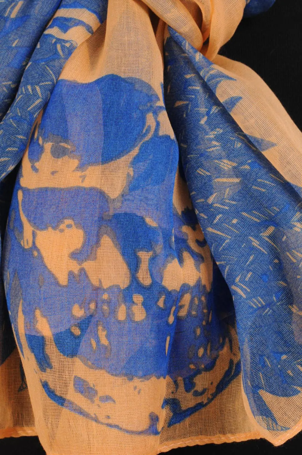 Beige With Blue Skull & Raven Wings Unisex Scarf & Beach Sarong