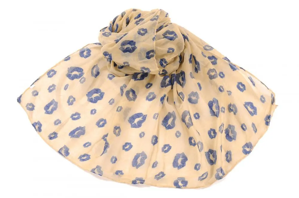 Beige With Navy Blue Lips Unisex Scarf & Beach Sarong