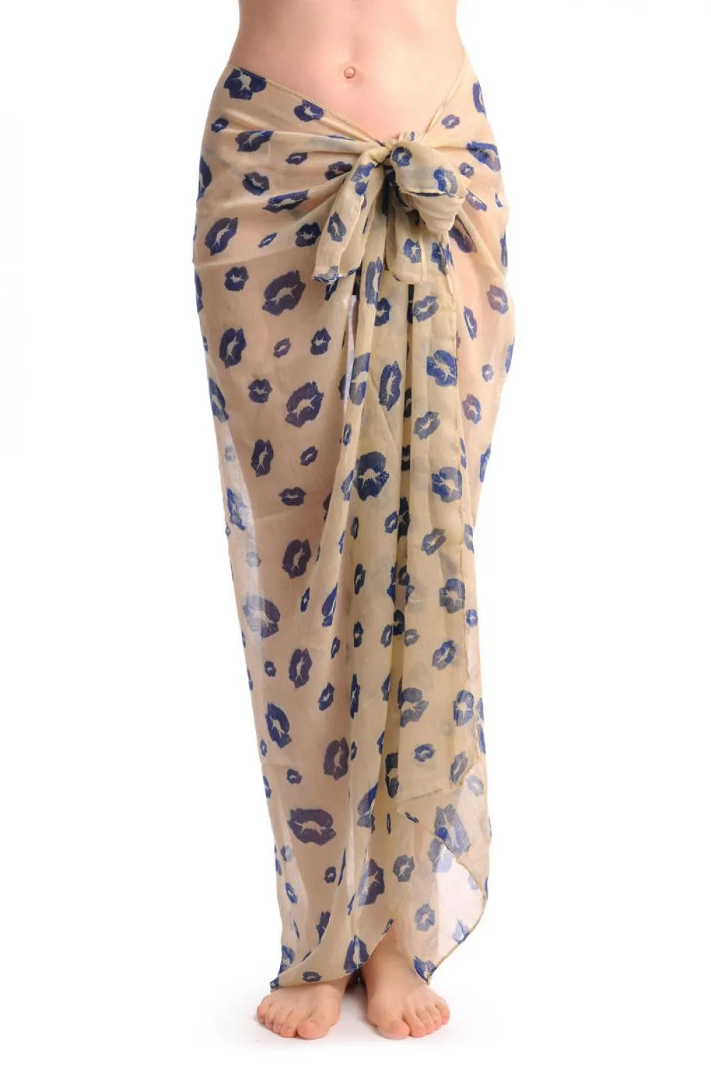 Beige With Navy Blue Lips Unisex Scarf & Beach Sarong