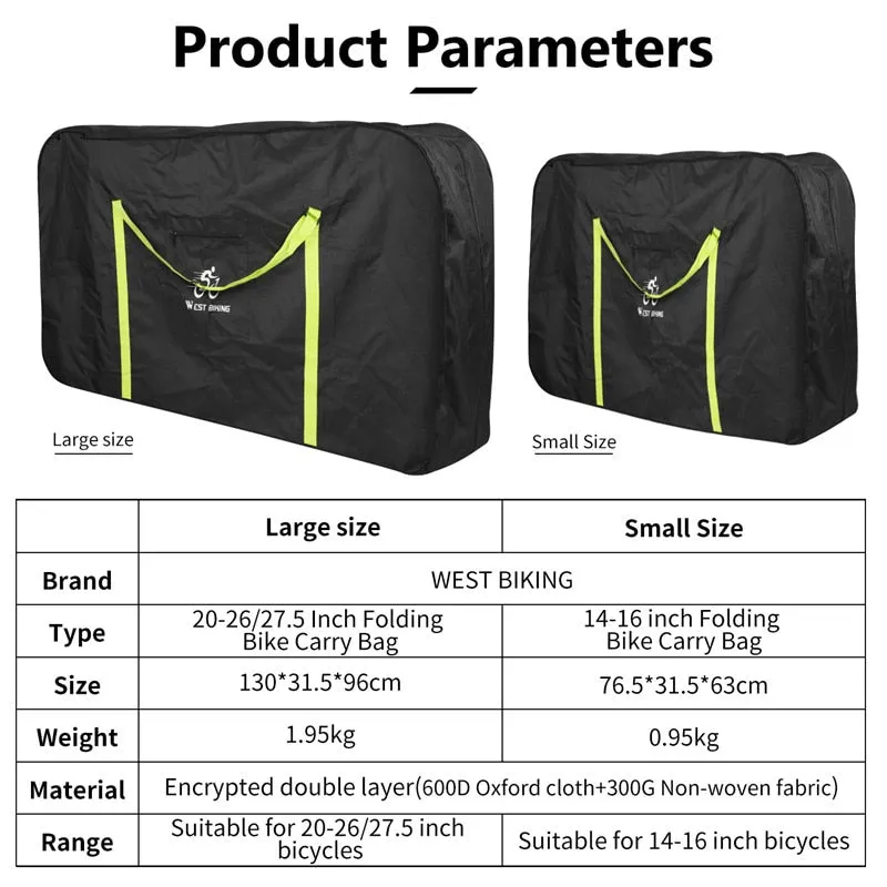 Bike Cover Storage Bag Fit for 14/16/20/26/27.5 inches 700C Folding Bike Portable Thicken Travel Carry Loading Bags