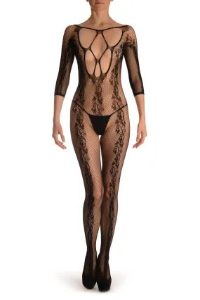 Black Bodystocking With Back Seam & Large Mesh Panels