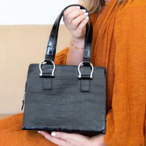 black croc mini shoulder bag