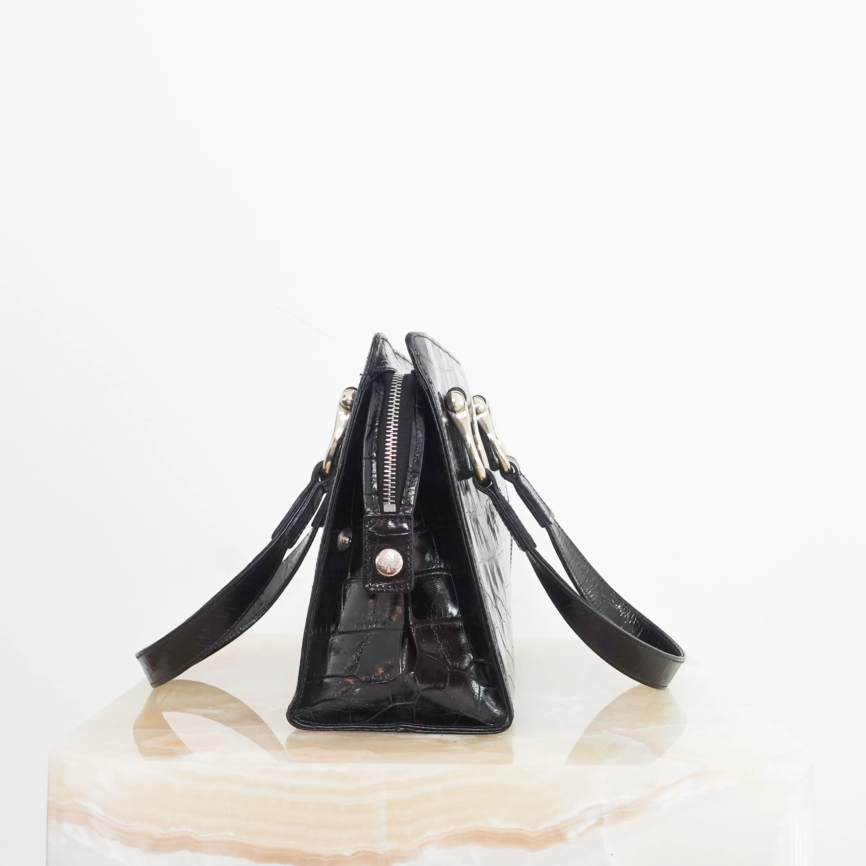 black croc mini shoulder bag