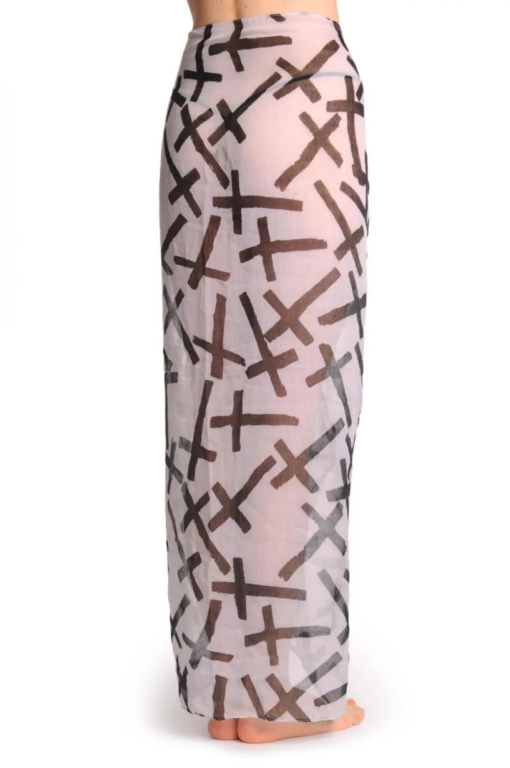 Black Crosses On Sand White Unisex Scarf & Beach Sarong