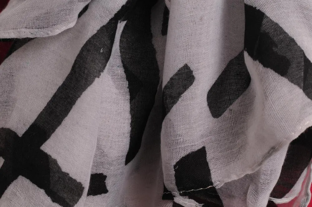 Black Crosses On Sand White Unisex Scarf & Beach Sarong