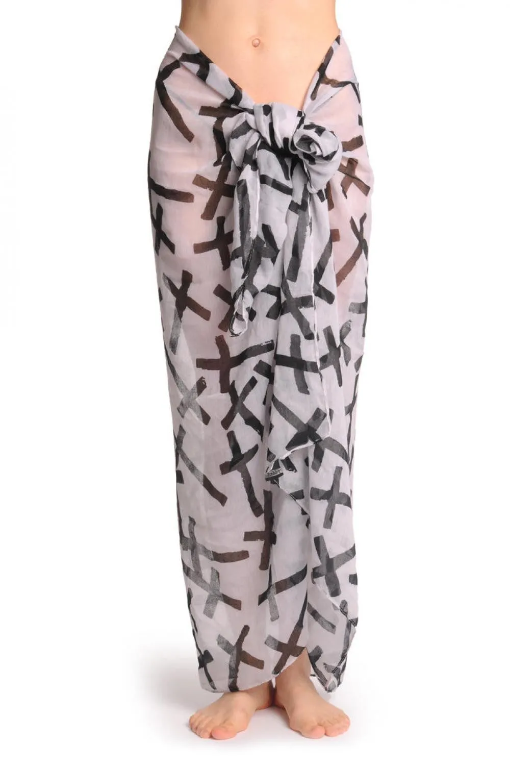 Black Crosses On Sand White Unisex Scarf & Beach Sarong