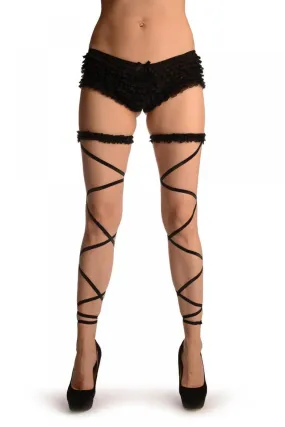 Black Elasticated Ribbon Leg Wrap & Lace Garter