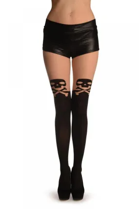 Black Faux Stockings With Large Crossbones Shaped Top