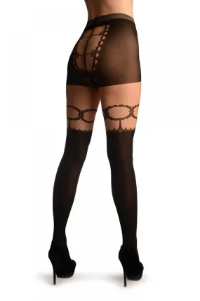 Black Faux Stockings With See Through Back