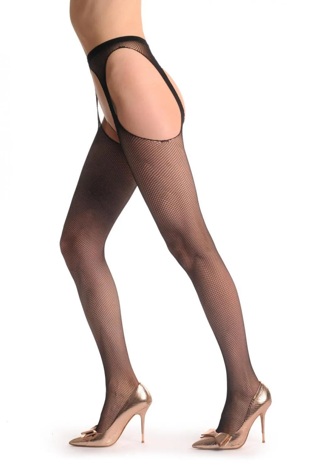 Black Fishnet With Attached Suspender Belt