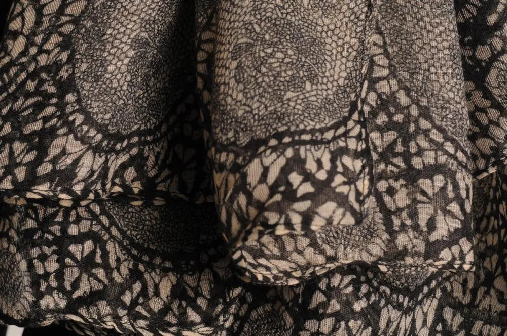 Black Lace On Beige Unisex Scarf & Beach Sarong